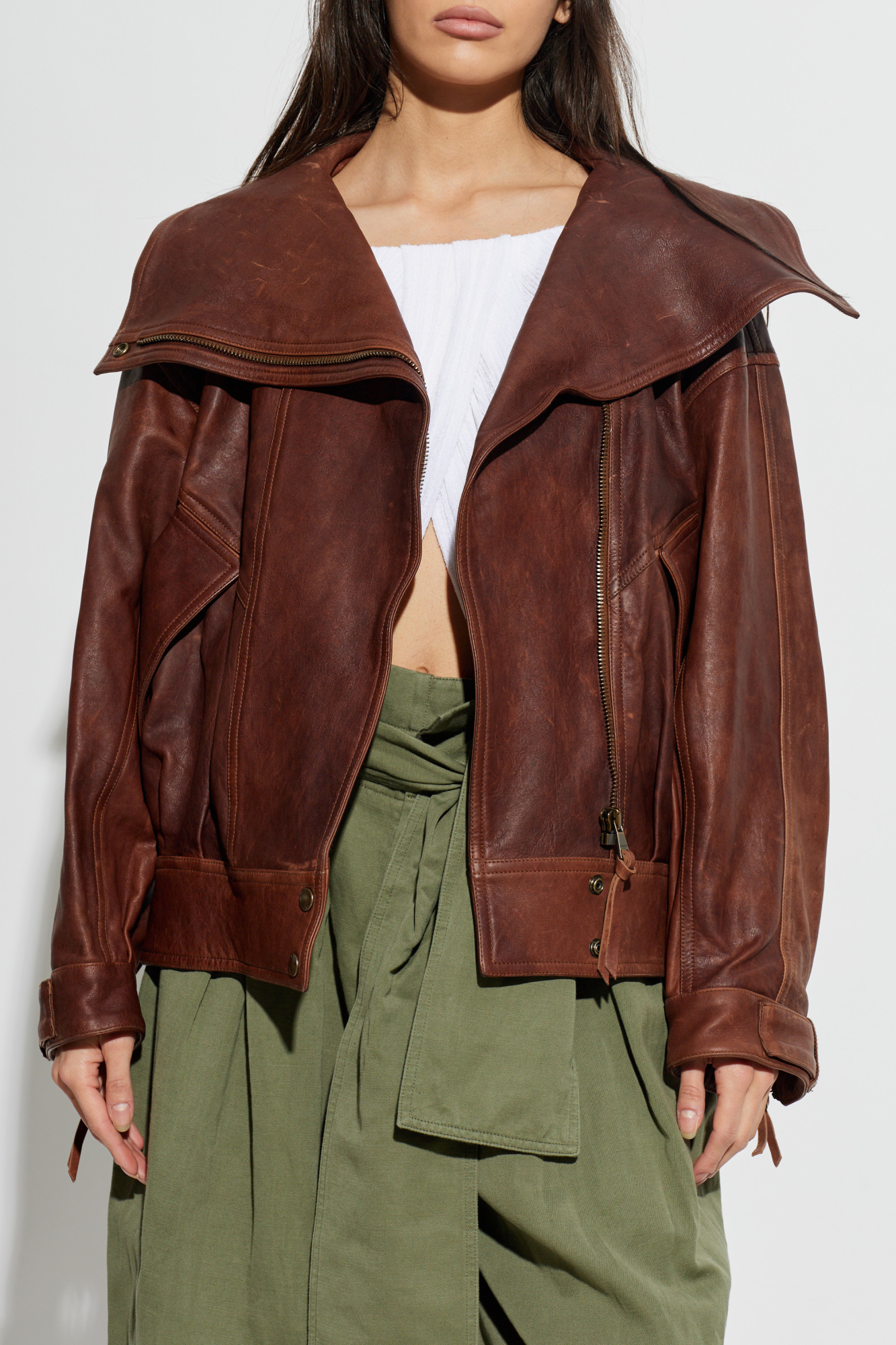 Balmain Leather jacket with a 'vintage' effect | Women's | Vitkac